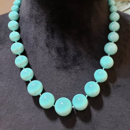 Womens Fashion Baby Blue Sea Pearls Collar Necklace Jewelry w/ Spring Ring Clasp