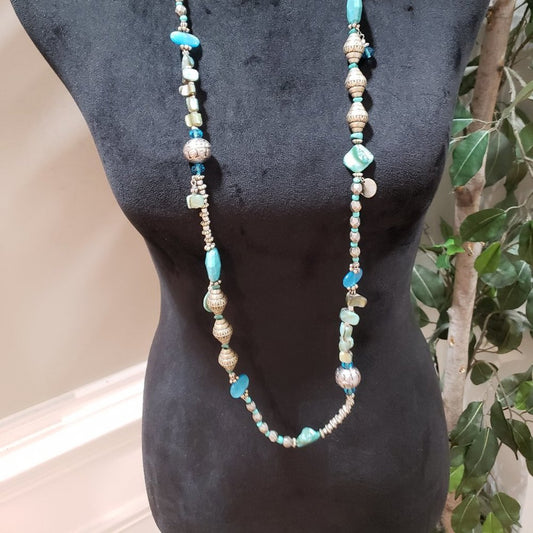 Chico's Womens Fashion Multicolor Rhinestones Abalone Shell Beaded Long Necklace