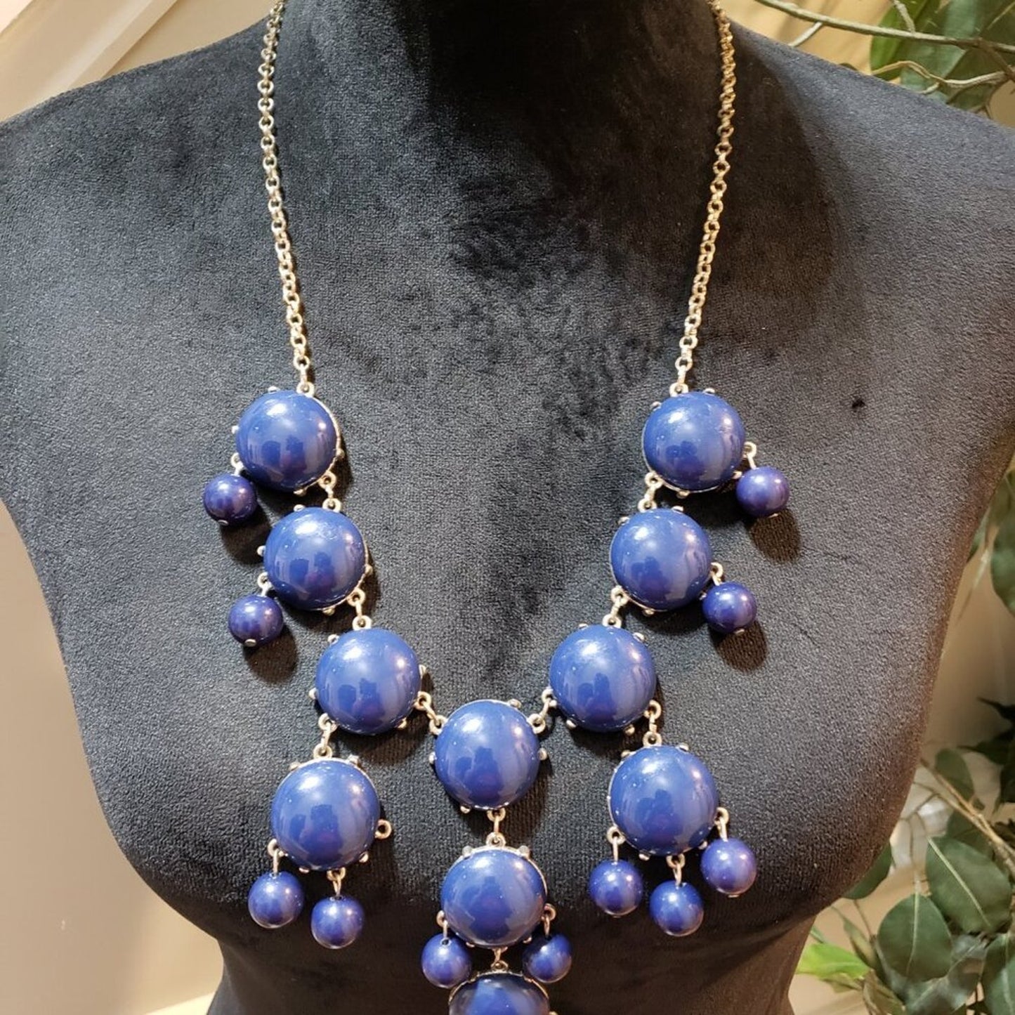 Womens Blue Bubble Crystal Statement Necklace Jewelry with Lobster Clasp