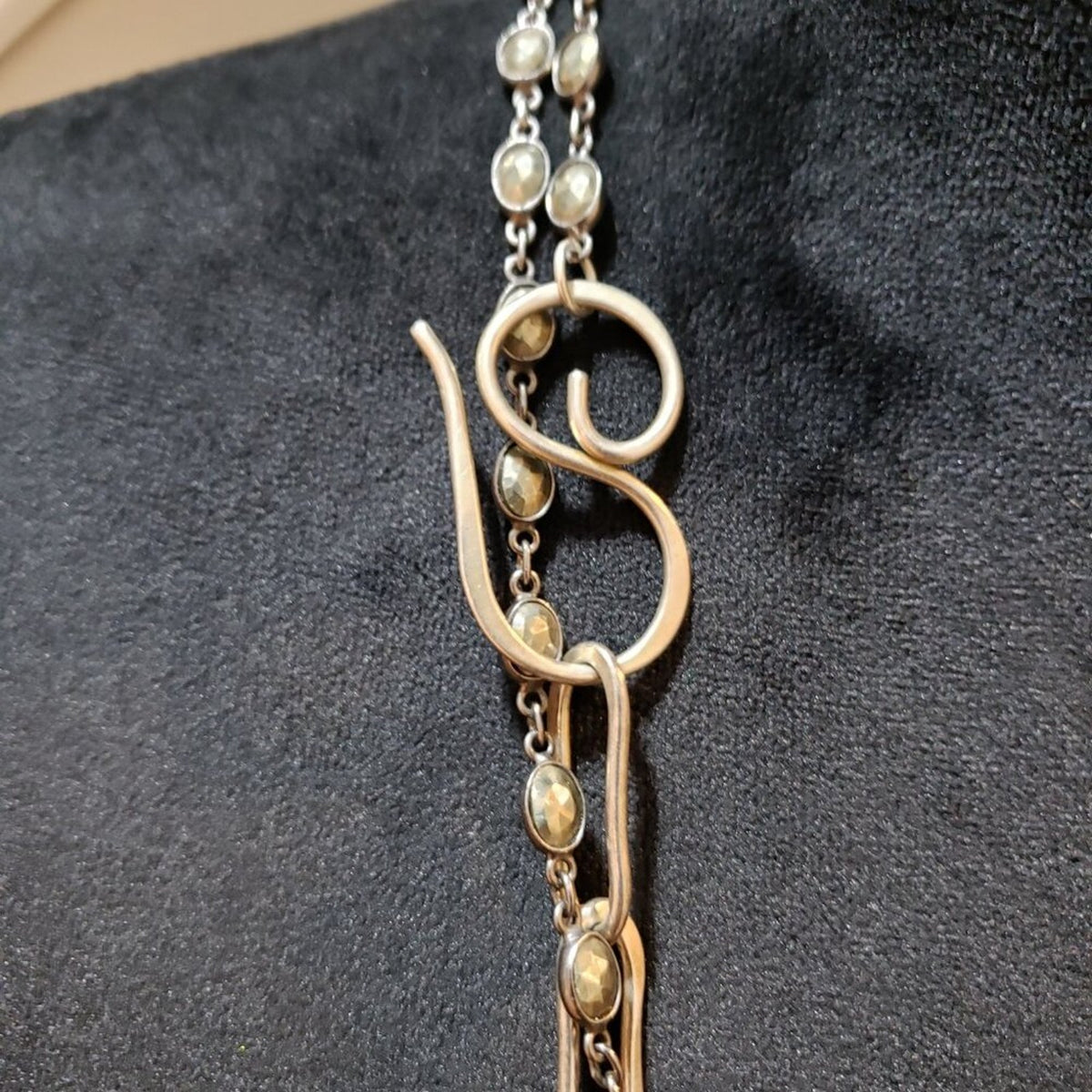 Womens Fashion Gold Tone Beaded and Link Chain Necklace with S Shape Hook