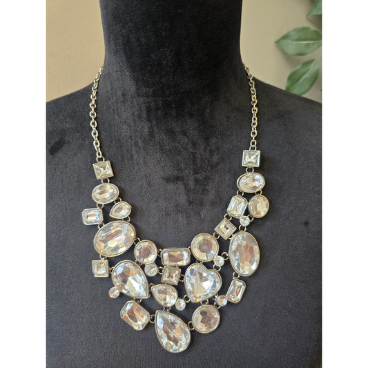 Women's Statement Necklace With Large Clear Stones And Lobster Claw Clasp