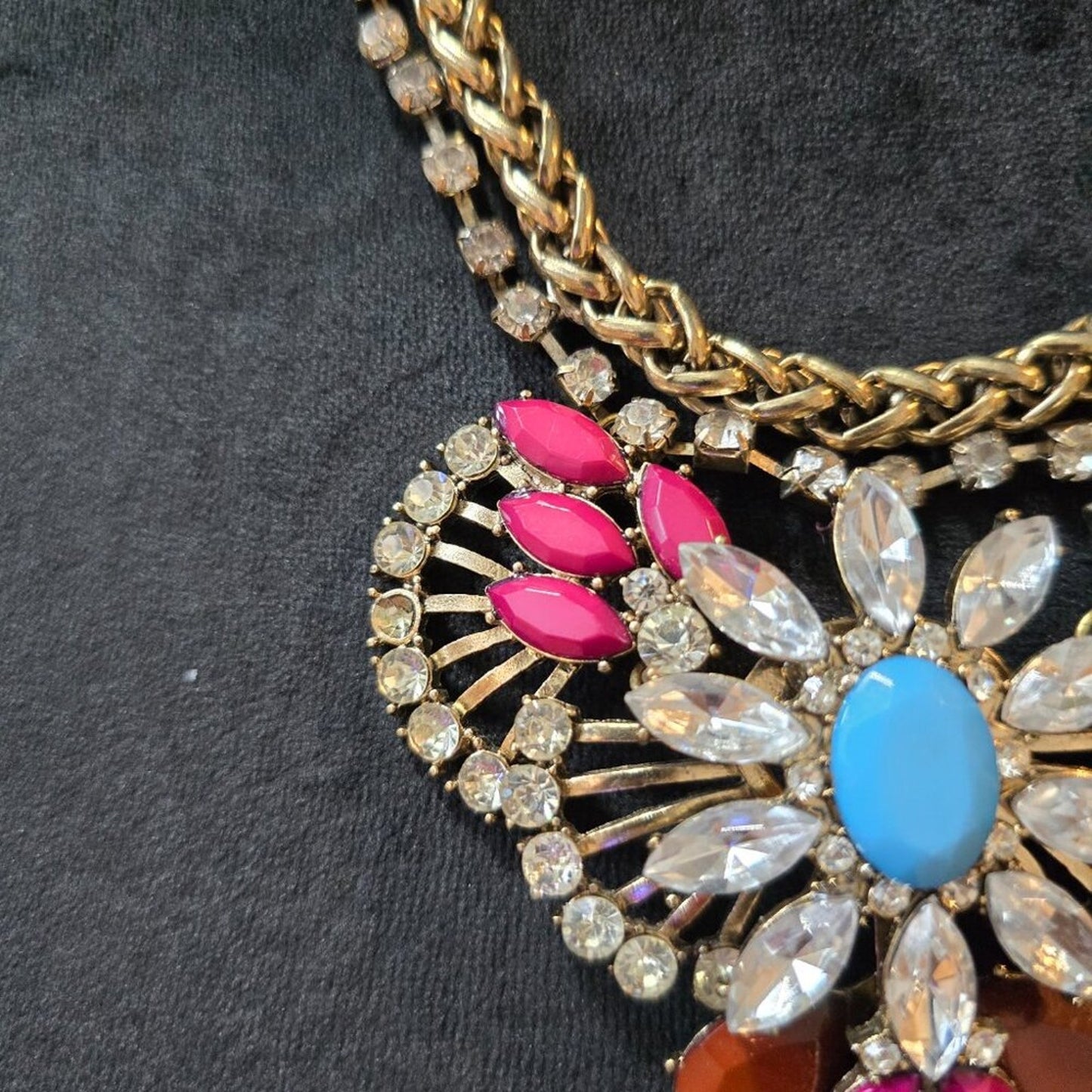 Womens Multi Crystal & Rhinestones Gold Tone Bib Statement Necklace with Lobster