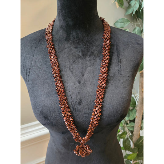 Women's Handcrafted Brown Seed Bead Floral Pendant Double Strand Necklace