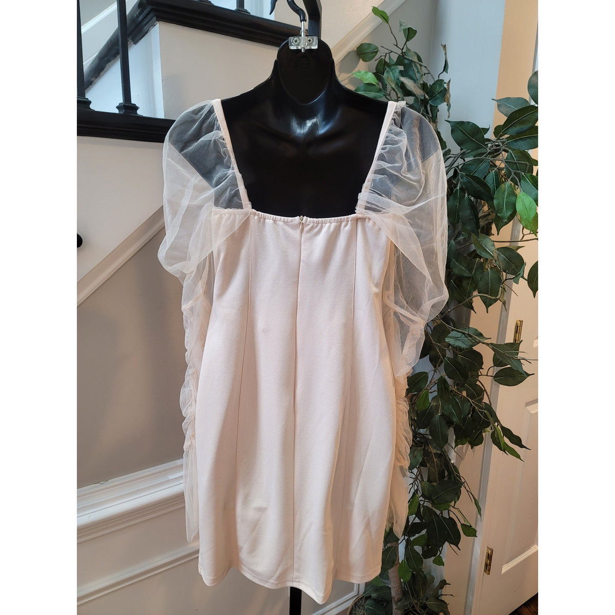 Womens Cocktail Dress Medium Pink Sheer Long Sleeve Mesh Bustier Bodycon Party