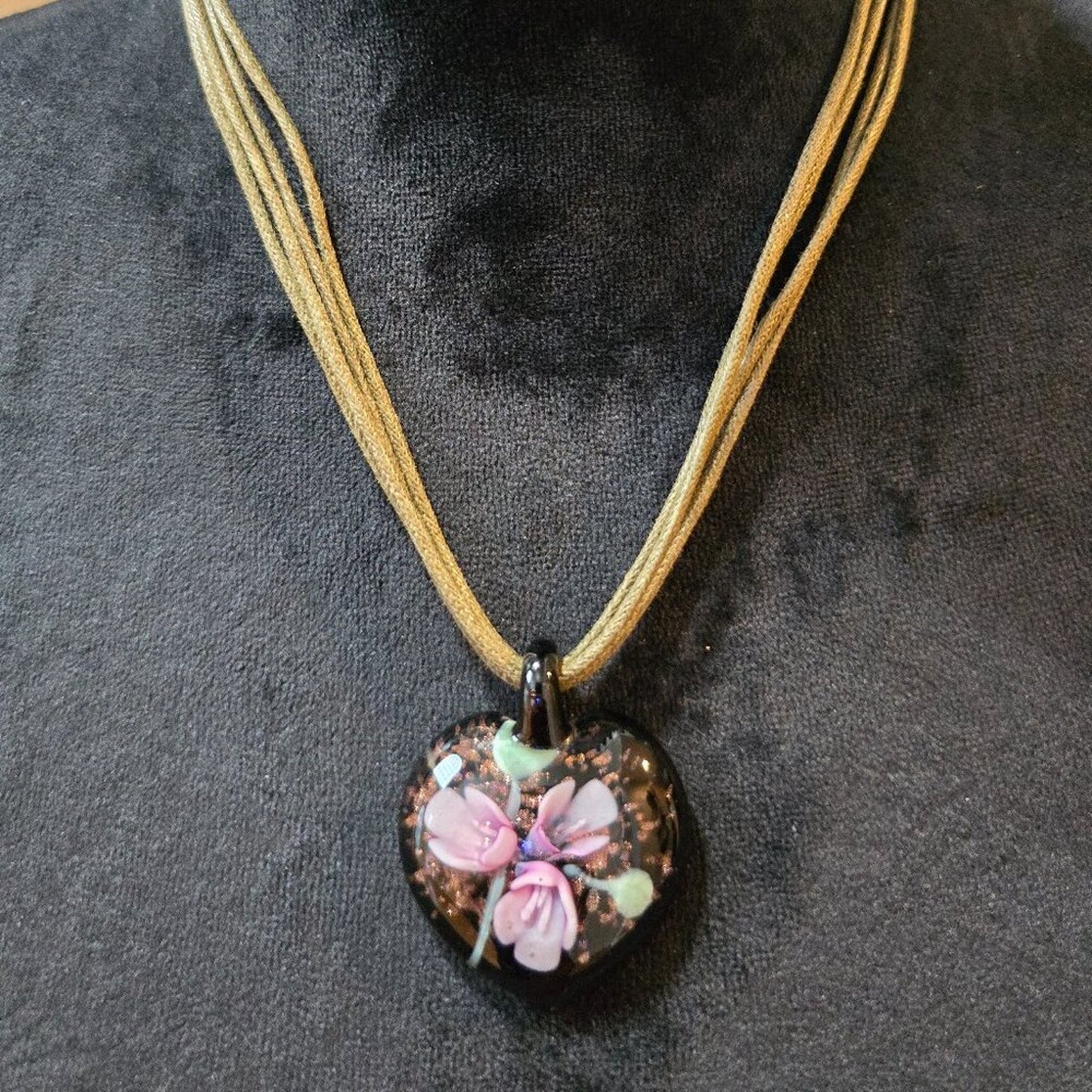 Womens Beach Fashion Purple Island Flower Heart Glass Tan Cord Pendant Necklace
