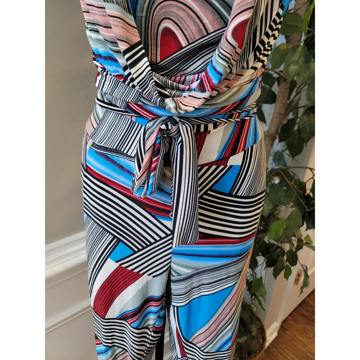 Halter Jumpsuit Women's Size L/XL Multicolor Stripe Summer Silk Romper Outfit