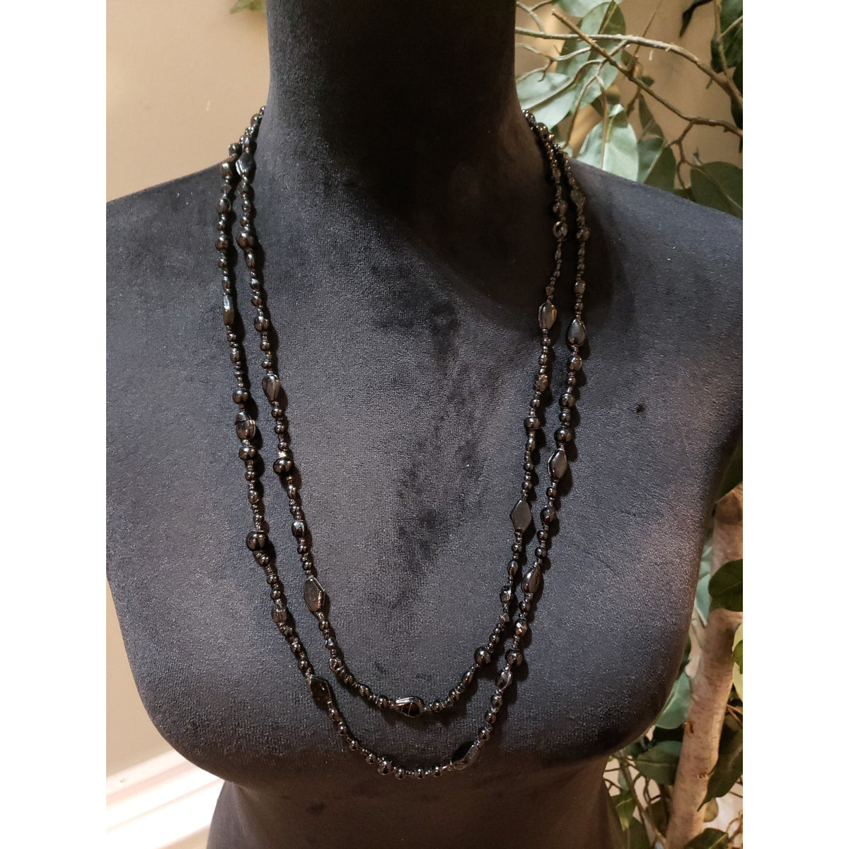 Womens Fashion Black Beaded Statement Long Collar Necklace with Lobster Clasp