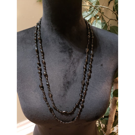 Womens Fashion Black Beaded Statement Long Collar Necklace with Lobster Clasp