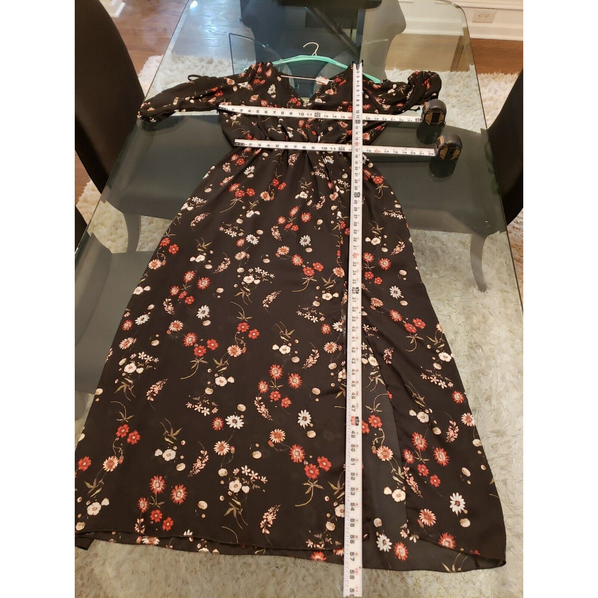 Lilian Women Black Floral Polyester Cold Shoulder Long Sleeve Long Maxi Dress 2X