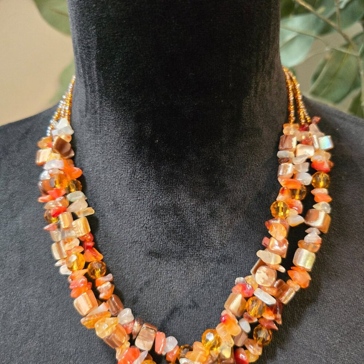 Womens Agate Stone Traditional African Trade Beaded Necklace with Lobster Clasp