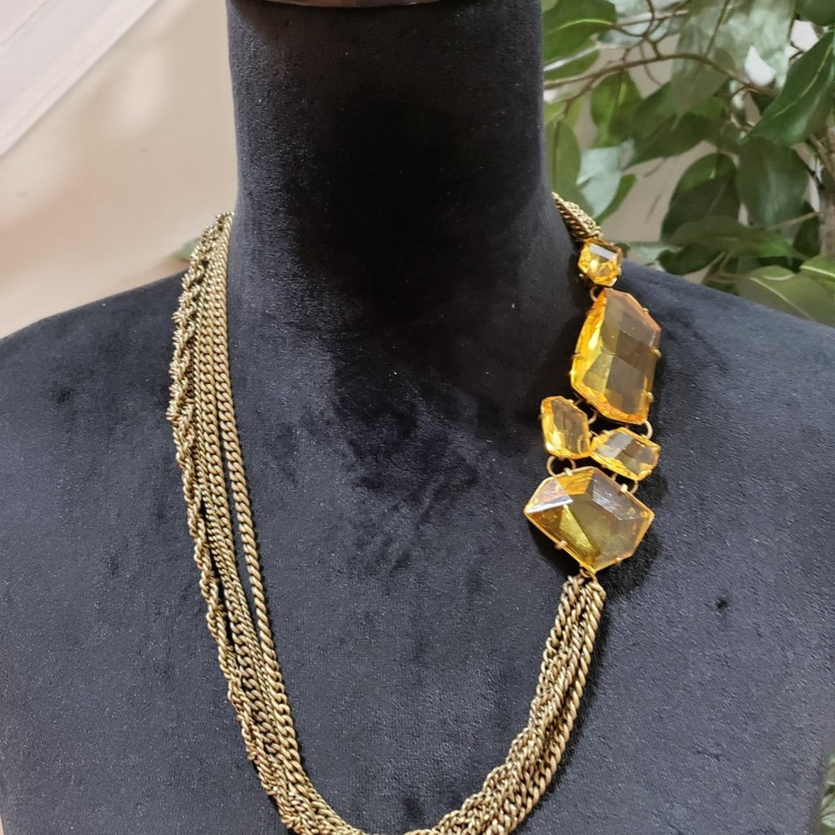 Womens Fashion Gold Tone Wheat Chain Rhinestone Collar Necklace W/ Spring Ring