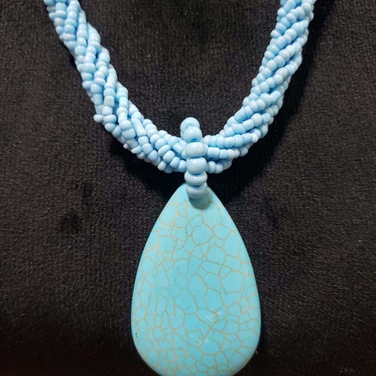 Womens Fashion Layered Beaded Turquoise Stone Big Pearl Shape Pendant Necklace