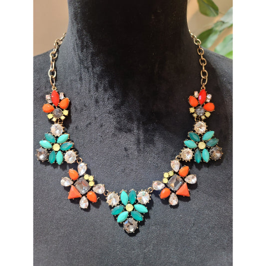 Women's Gold Tone Floral Statement Necklace Multicolor Crystal Vintage Jewelry