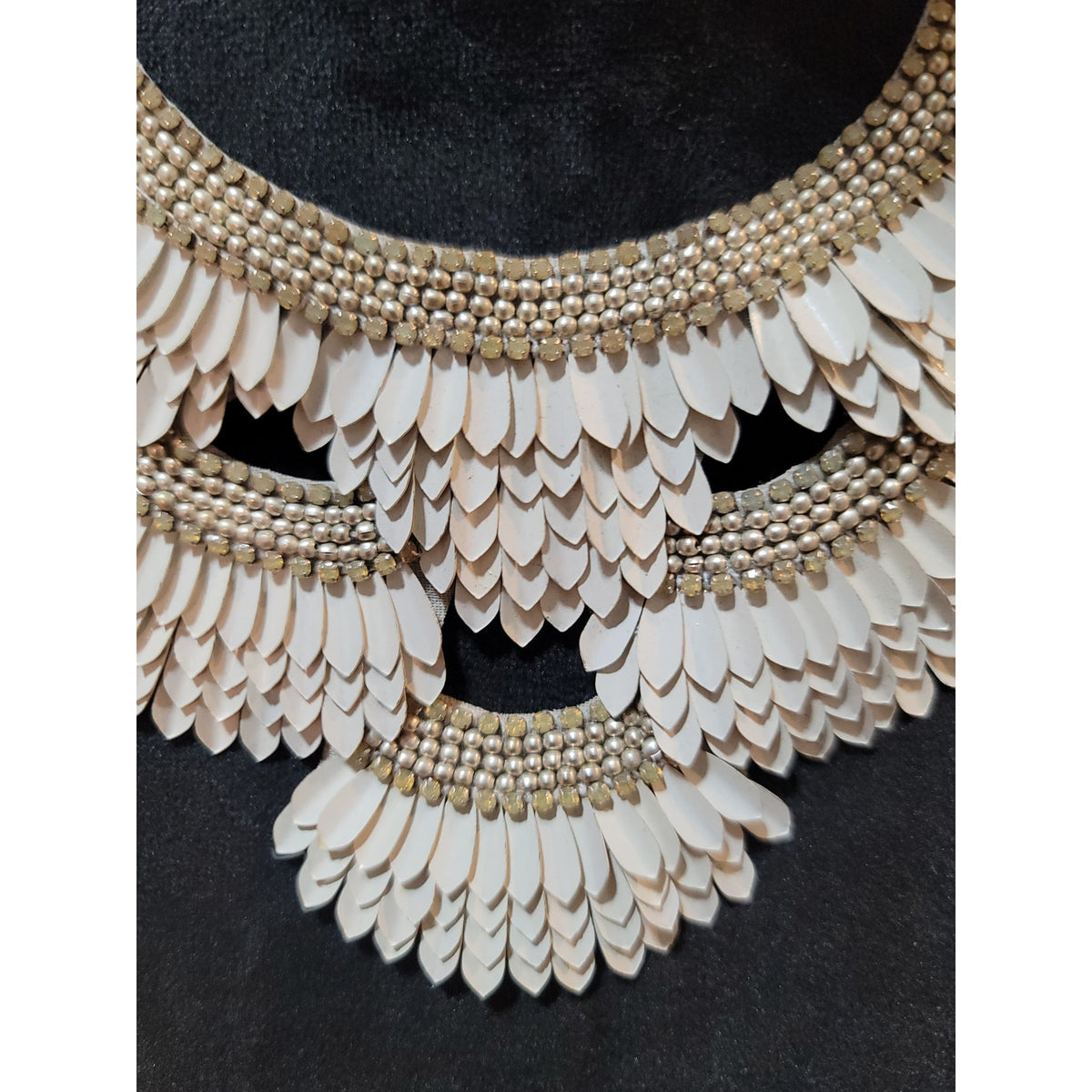 Women's Statement Layered Beaded Feather Design Necklace With Lobster Clasp Lock