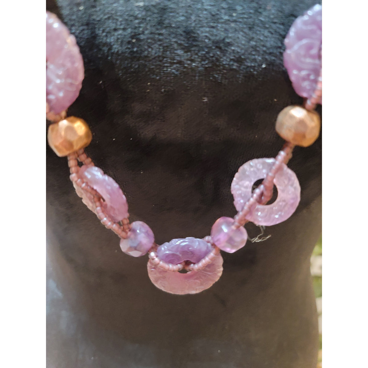Coldwater Creek Women's Purple Carved Bead Necklace Round Accents Lobster Claw