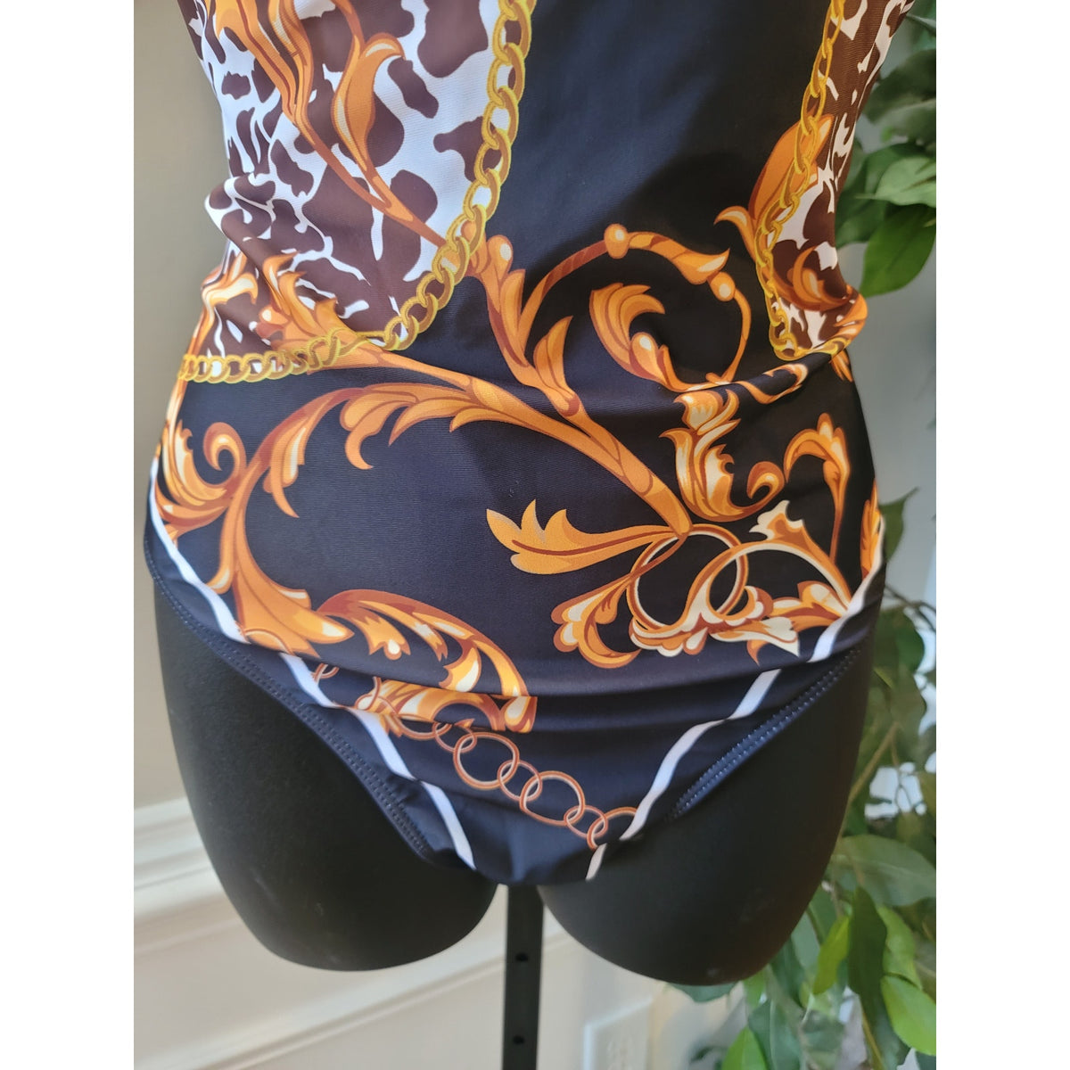 Swimsuit Set Women's Large Multicolor Paisley Mesh Coverup Skirt Padded Bra