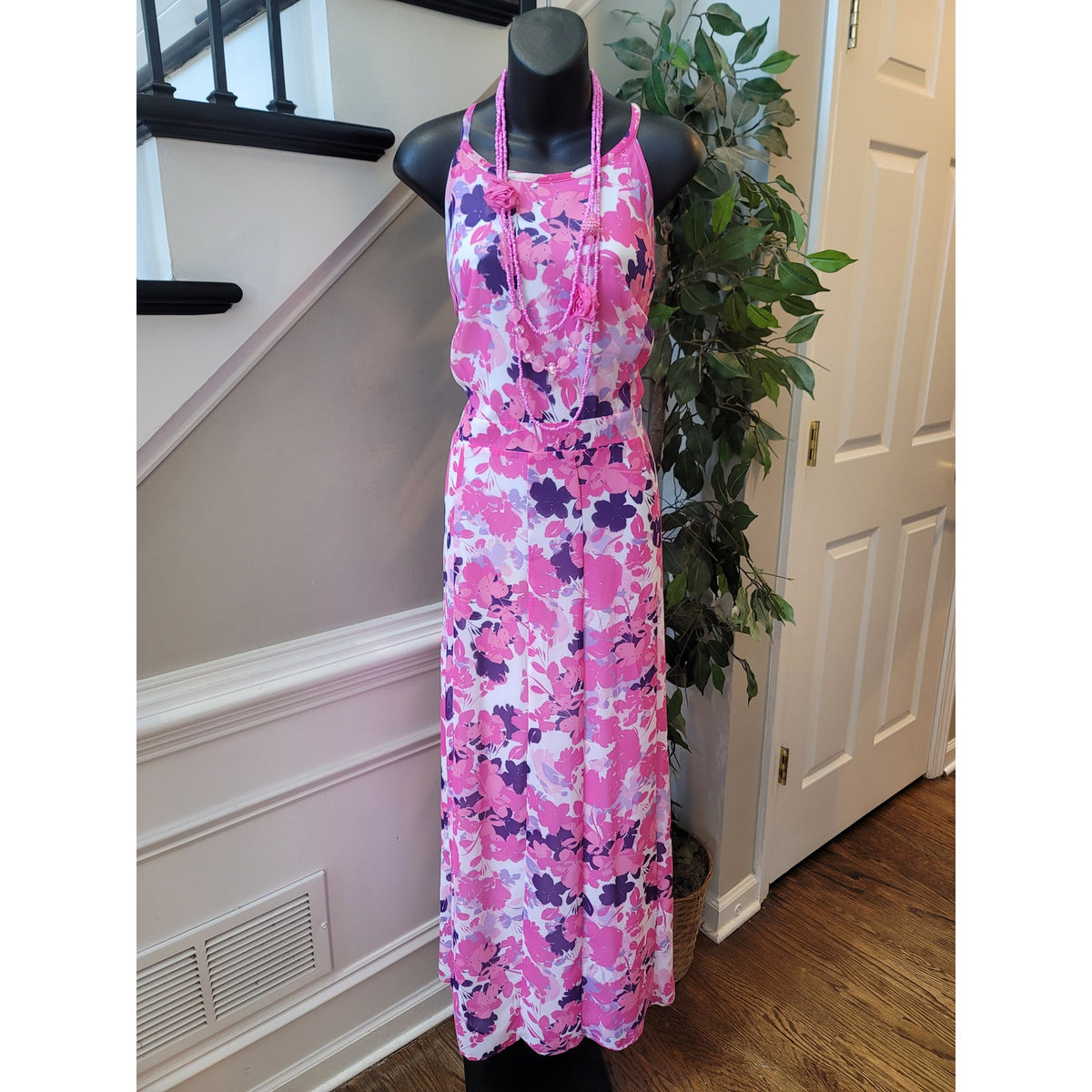 Jessica London Maxi Dress Womens 20W Pink Purple Floral Pleated Sleeveless