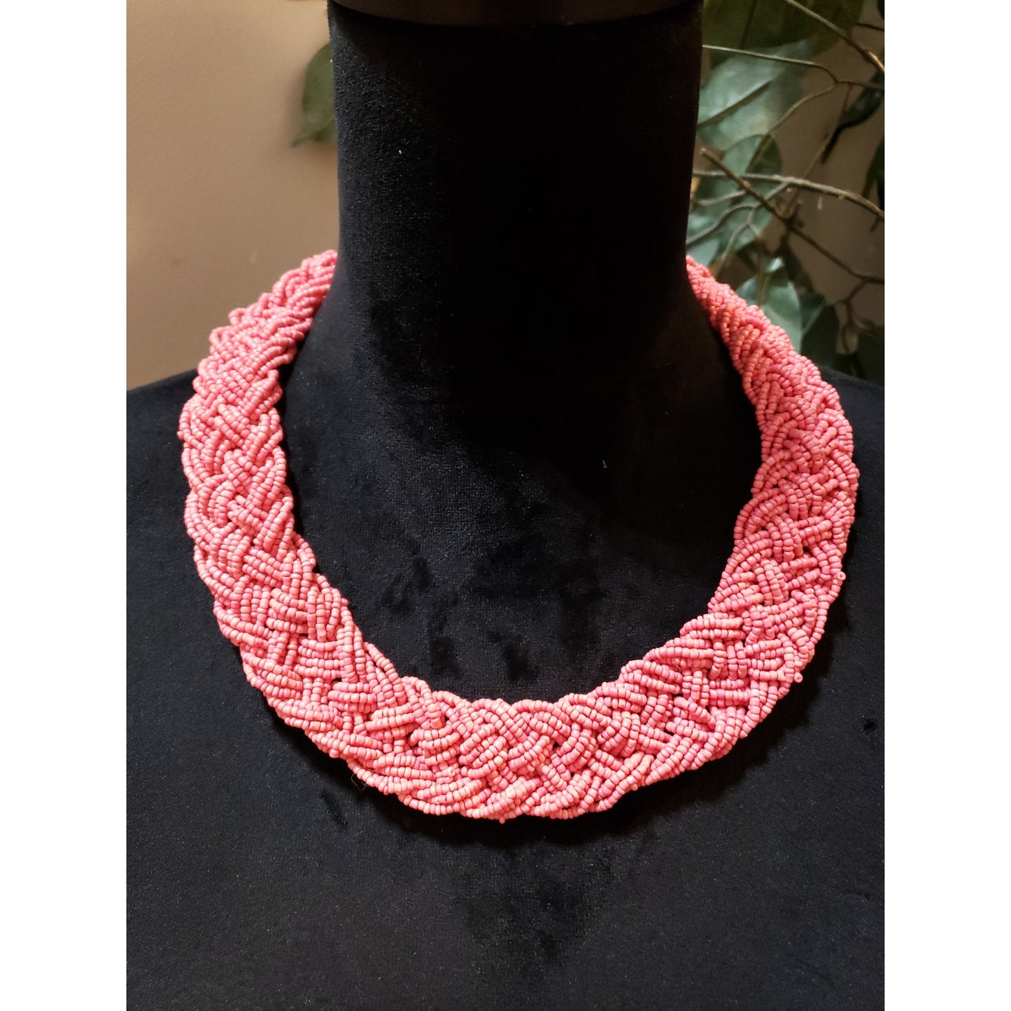Womens Fashion Multilayer Pink Seed Beads Twist Braided Bold Choker Necklace