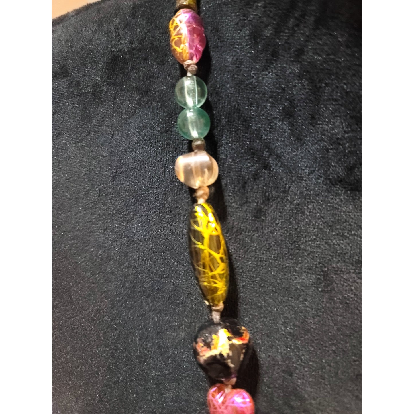Women's Multicolor Murano Style Glass Bead Necklace Adjustable Knot Lock