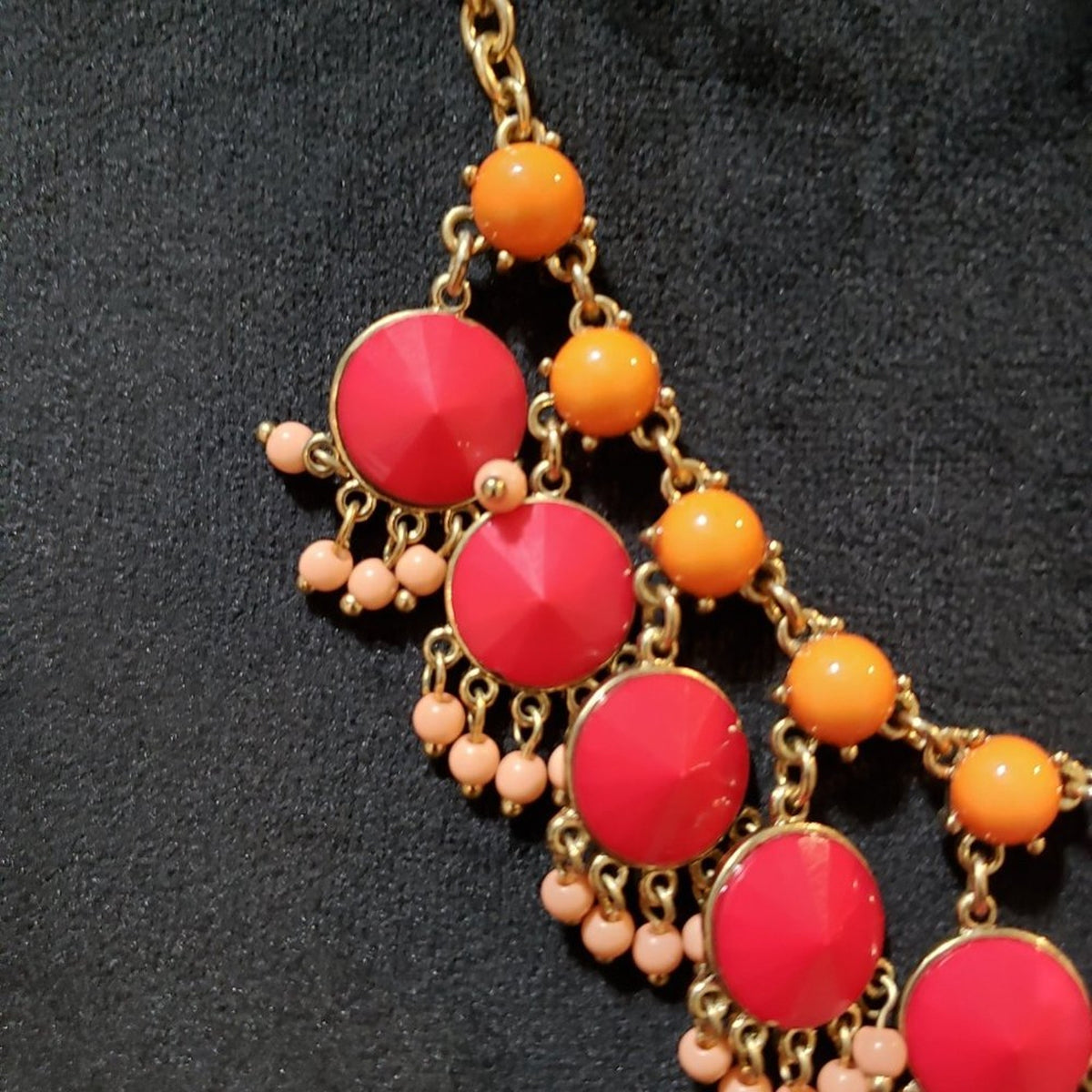 Womens Fashion Orange Red Round Beads Statement Collar Necklace w/ Lobster Clasp