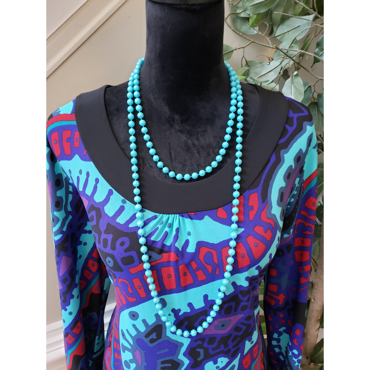 Kupcake Shift Dress Women's Size Large Blue Black Round Neck Long Sleeve