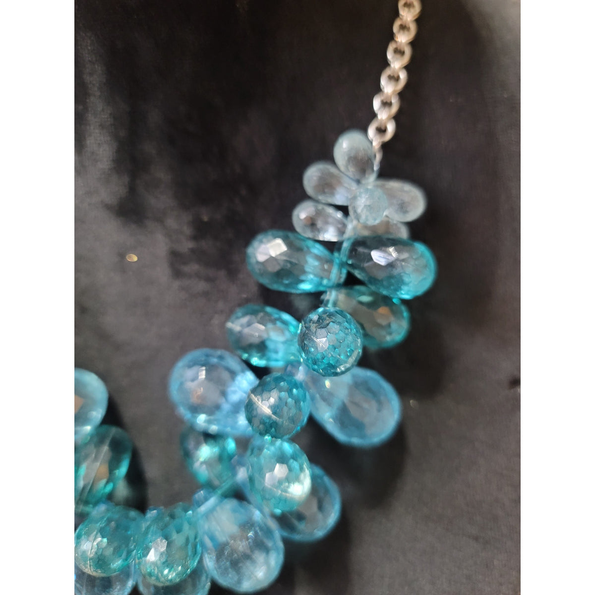 Women's Statement Blue Glass Bead Necklace Chunky Silver Chain Trendy Jewelry