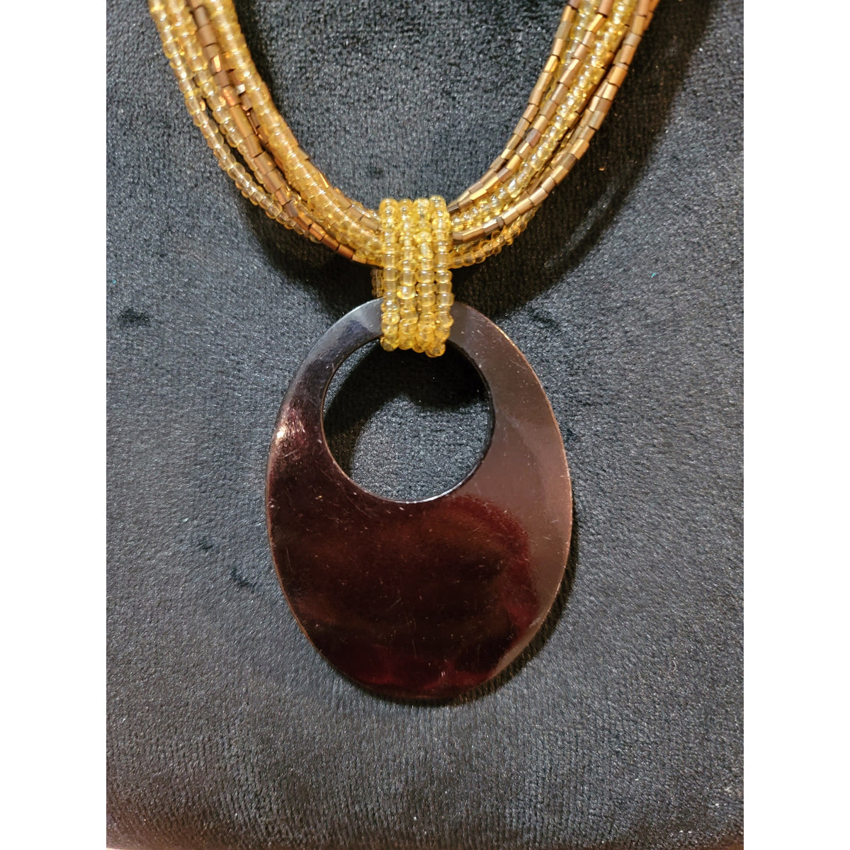 Womens Multi Strand Beaded Necklace With Brown Pendant And Lobster Clasp Closure