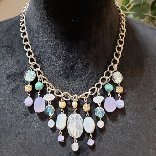 Womens Fashion Multi Cluster Drop Gemstone Necklace Jewelry w/ Lobster Clasp