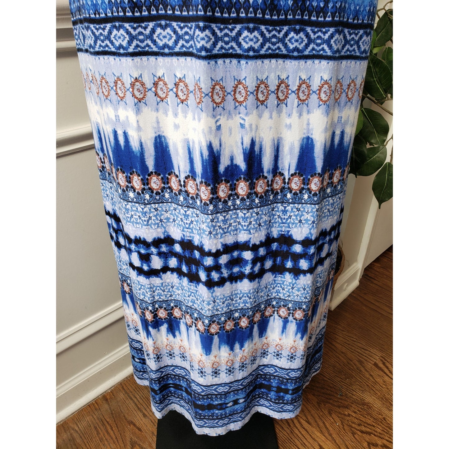 Rouge Long Maxi Dress Women's Size 2X Blue & White Strap Scoop Neck Sleeveless