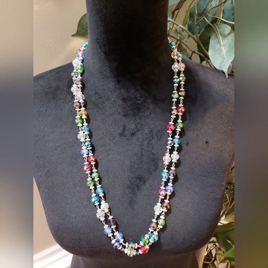 Womens Fashion Crystal Glass Bead Necklace Double Strand with Lobster Clasp