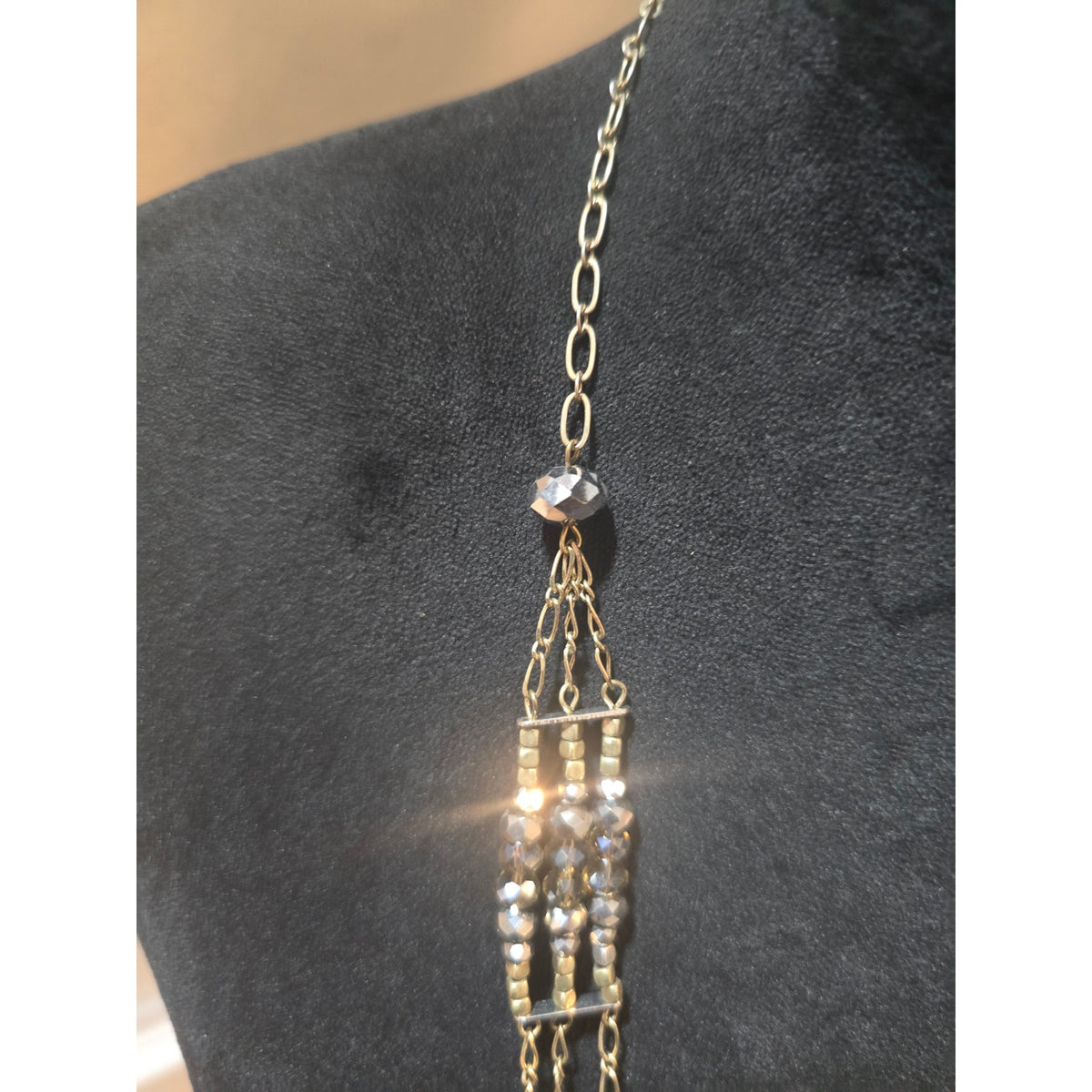 Women's Gold Beaded Multi Strand Statement Necklace With Lobster Clasp