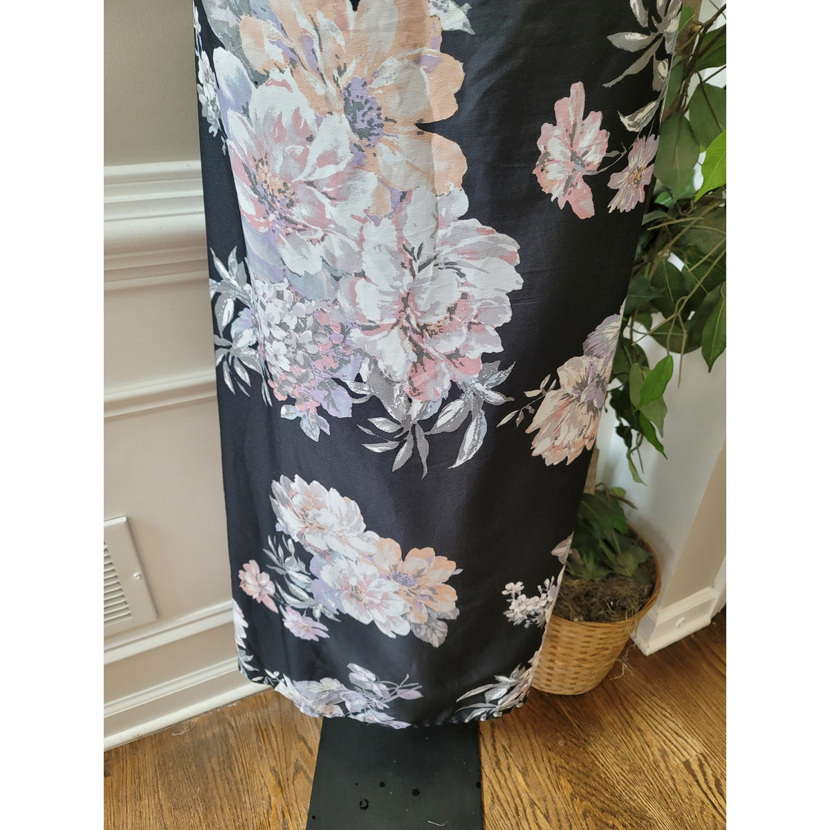 Band of Gypsies Maxi Dress Women's Large Black Floral Bustier Bodice Strappy