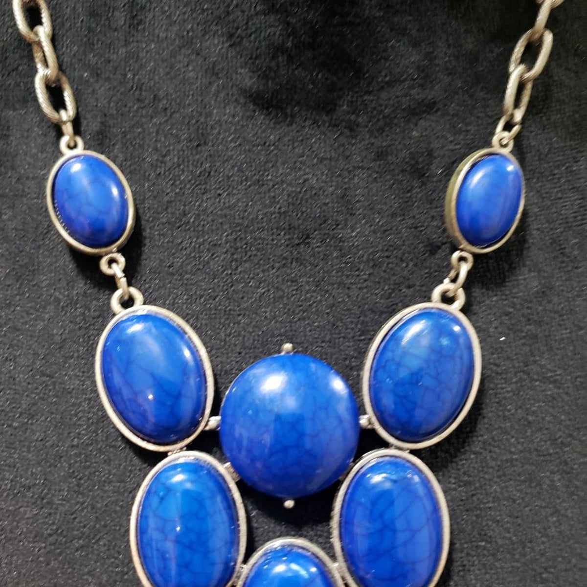 Women's Blue & Gold Chain Teardrop Beaded Stylish Statement Fashion Necklace