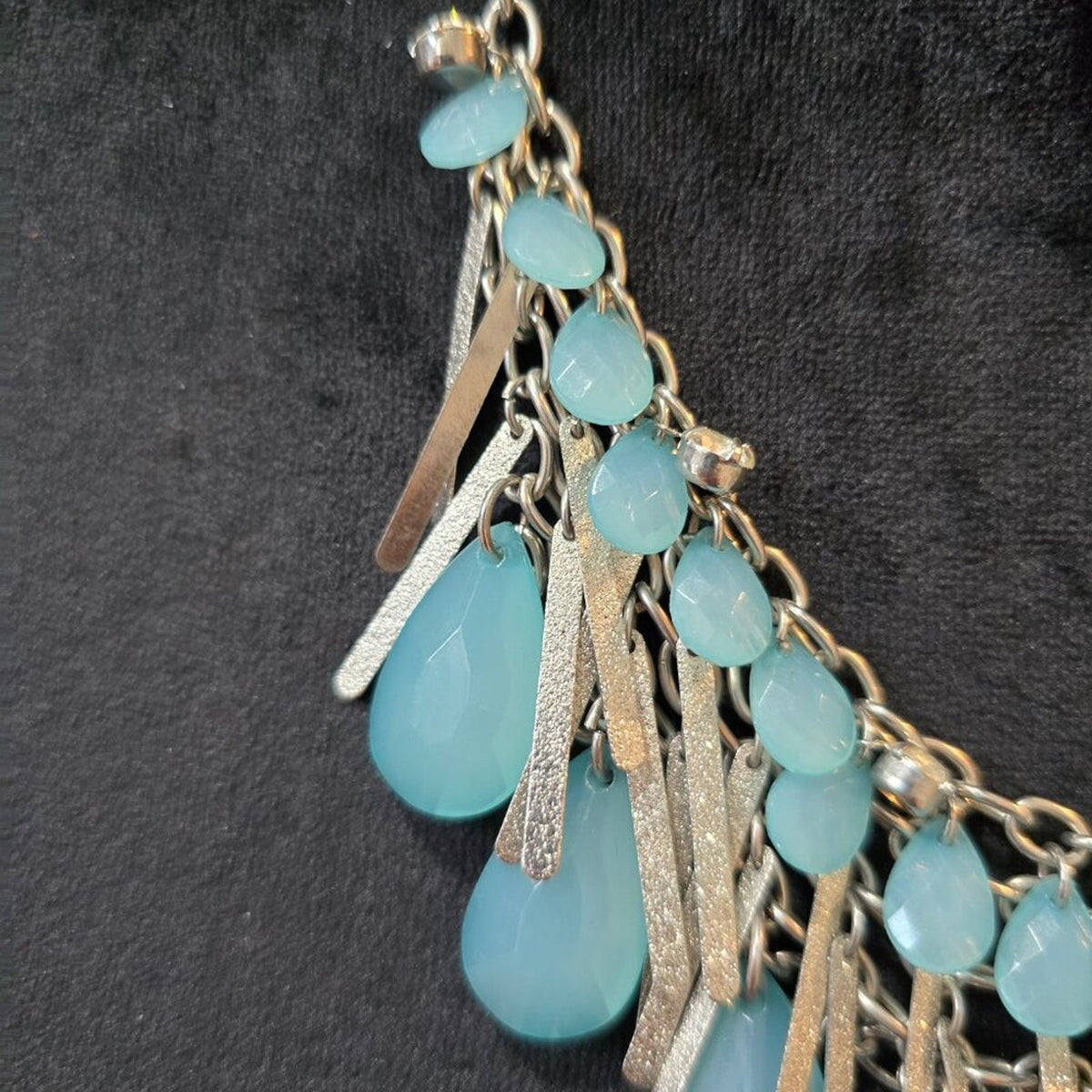 Womens Blue Crystal Teardrop Beaded Metal Fingers Necklace with Lobster Clasp