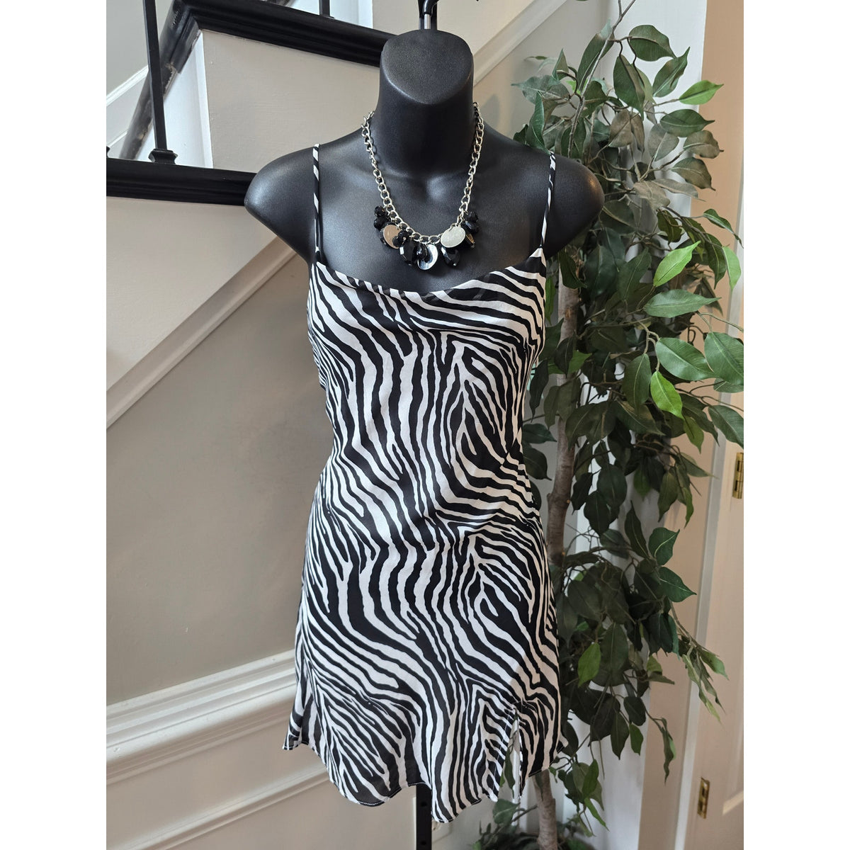 Cotton Candy La Mini Dress Women's Small White/Black Zebra Print Side Slit Lined