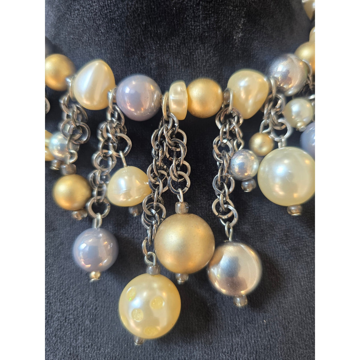 Gold Silver Pearl Beaded Charm Statement Necklace Dangle Cluster Fashion