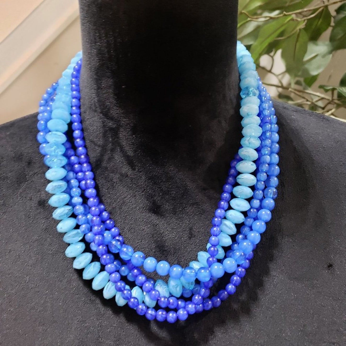 Womens Blue Multilayer Chunky Pearl Ball Beaded Fashion Jewellery Necklace
