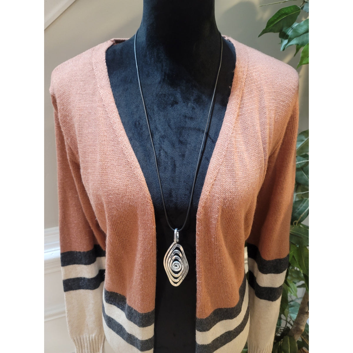 Doe & Rae Longline Cardigan Sweater Women's Small Multicolor Striped Open Front