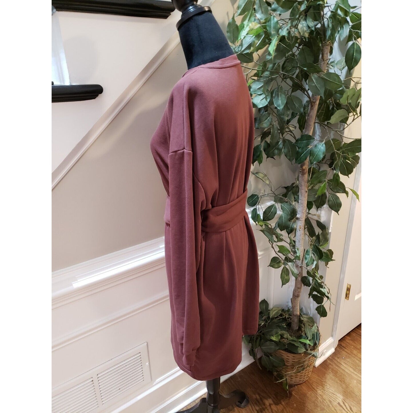 Topshop Womens Brown Cotton Belted Round Neck Long Sleeve Knit Sweater Dress 10