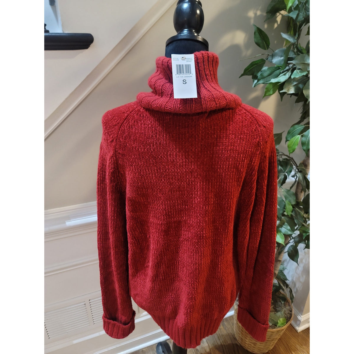 Carolyn Taylor Cardigan Sweater Women's Small Red Ribbed Collar Front Zipper