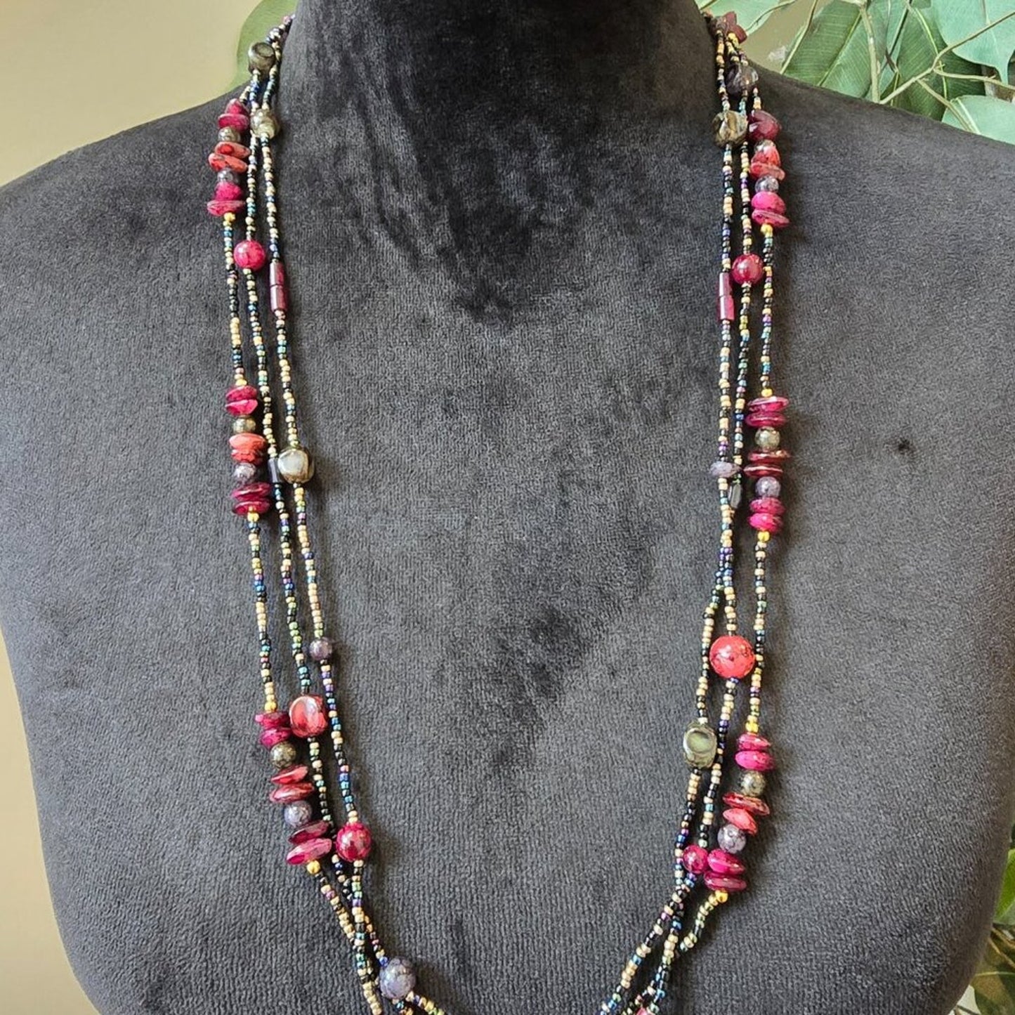 Womens Multicolor Multiple Beaded 3 Layered Necklace Jewelry with Lobster Clasp