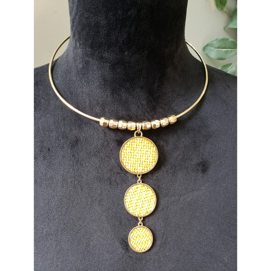 Women's Gold Tone Collar Necklace Yellow Woven Circles Lobster Clasp