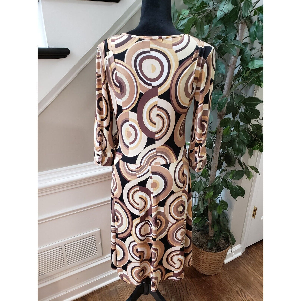 Bisou Bisou Women's Multicolor Polyester Wrap 3/4 Sleeve Knee Length Dress 8