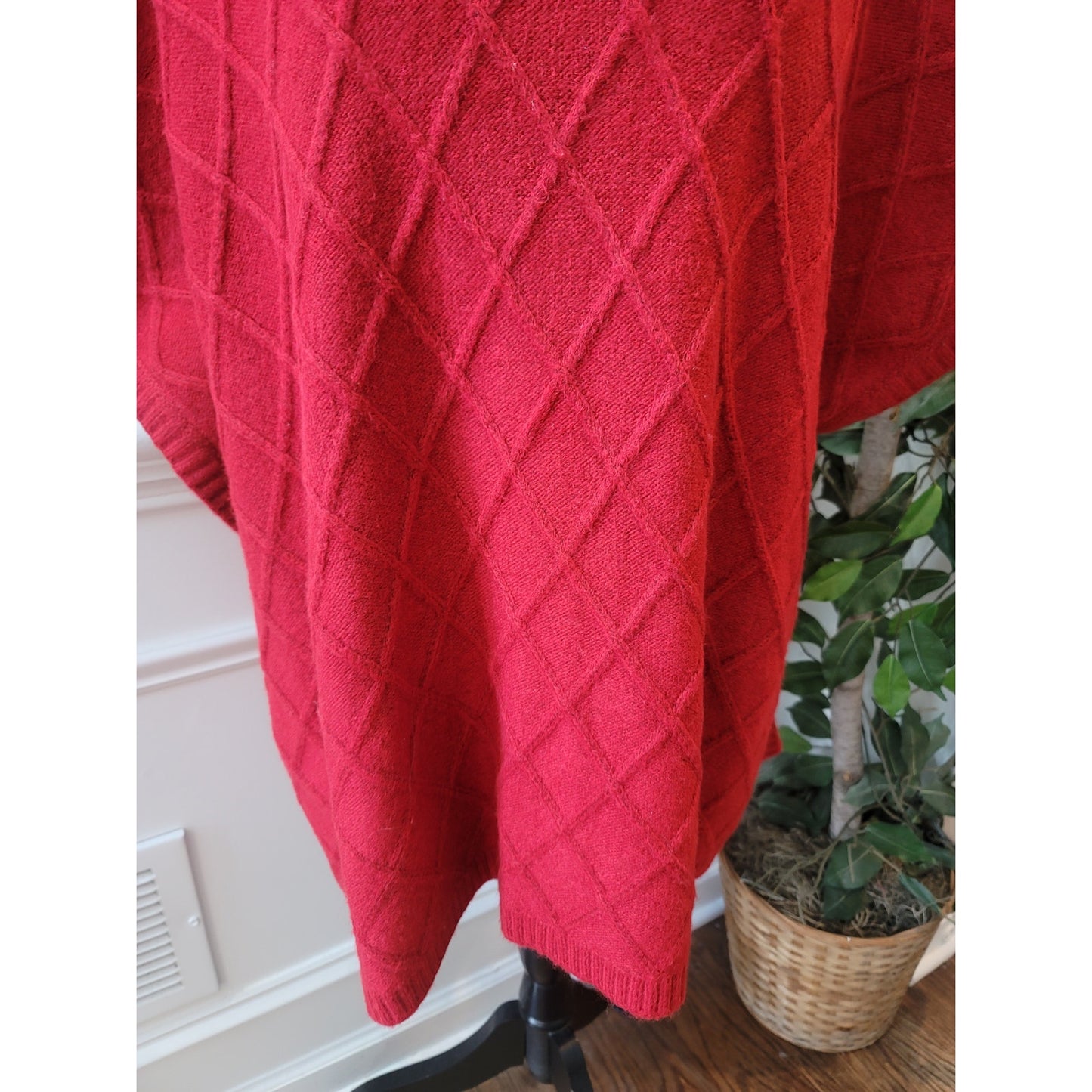 LOFT Sweater Poncho Women M/L Red Turtleneck Knit Pullover Warm Winter Top