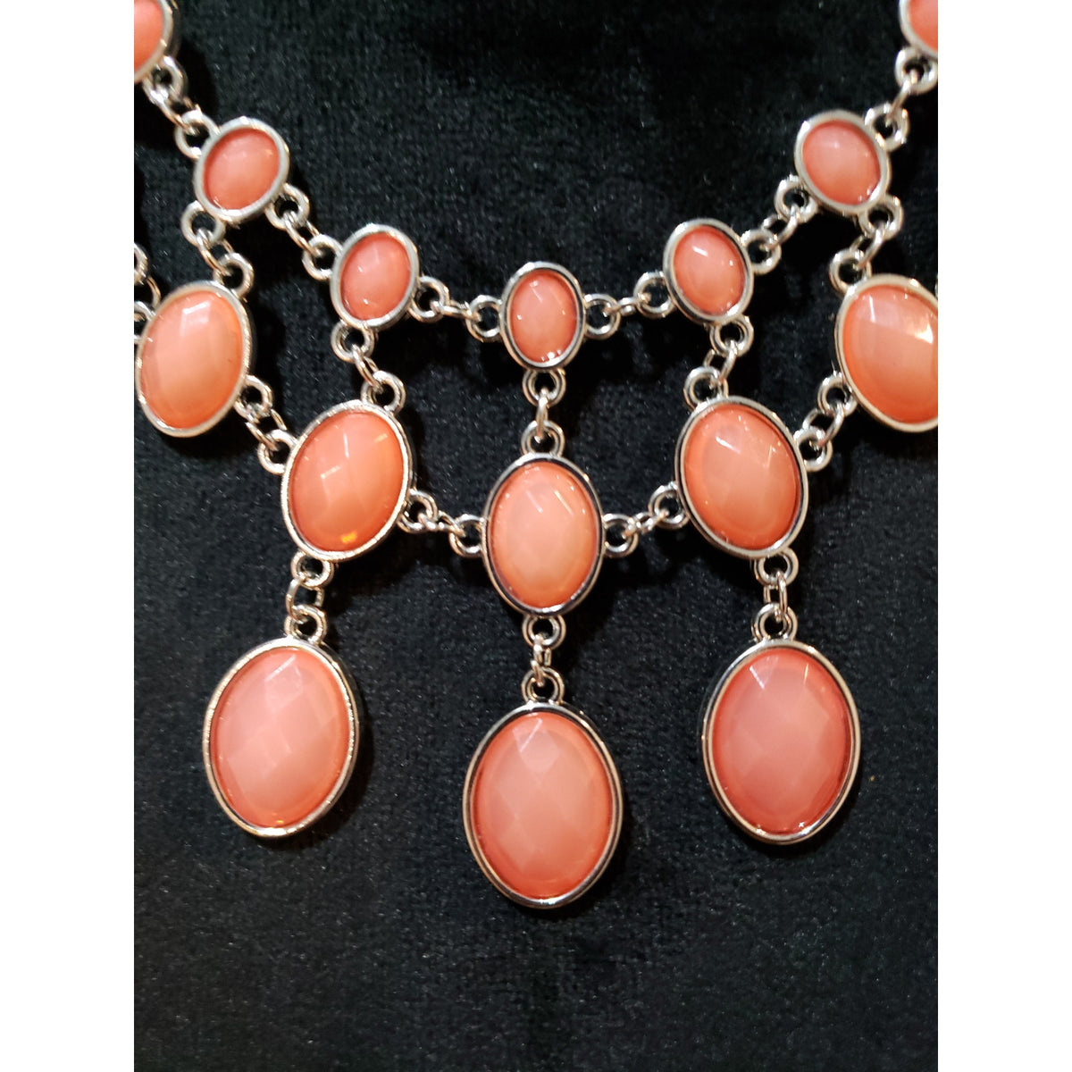 Womens Silver Tone Coral Faux Beads Sweater Linked Bib Necklace with Lobster