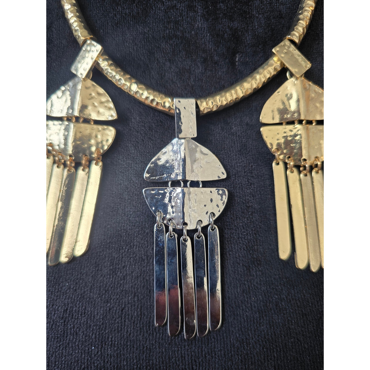 Gold Silver Metal Tassel Statement Necklace