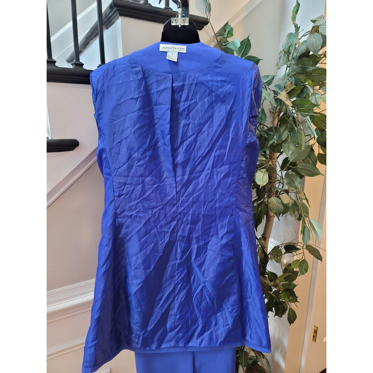 Justin Taylor Skirt Suit Women's SZ 8 Blue Button Front Fully Lined Welt Pockets