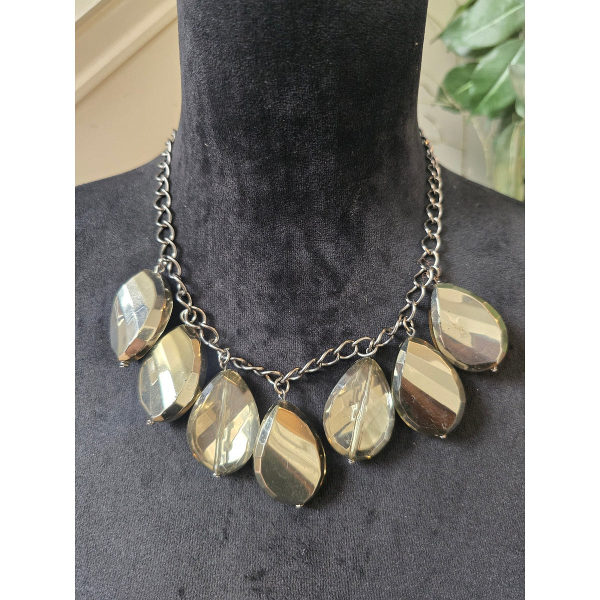 Smoky Gray Faceted Teardrop Statement Necklace