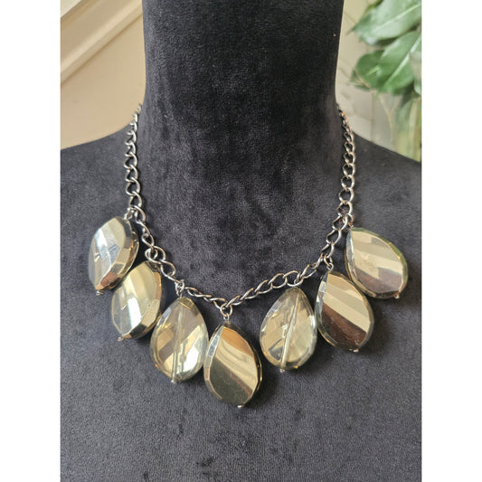 Smoky Gray Faceted Teardrop Statement Necklace