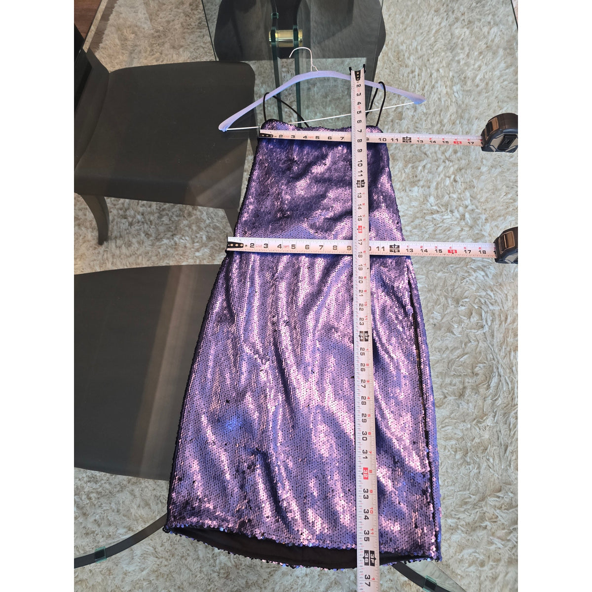 Quii Bodycon Dress Women's Small Purple Sequin Open Back Criss-Cross Straps